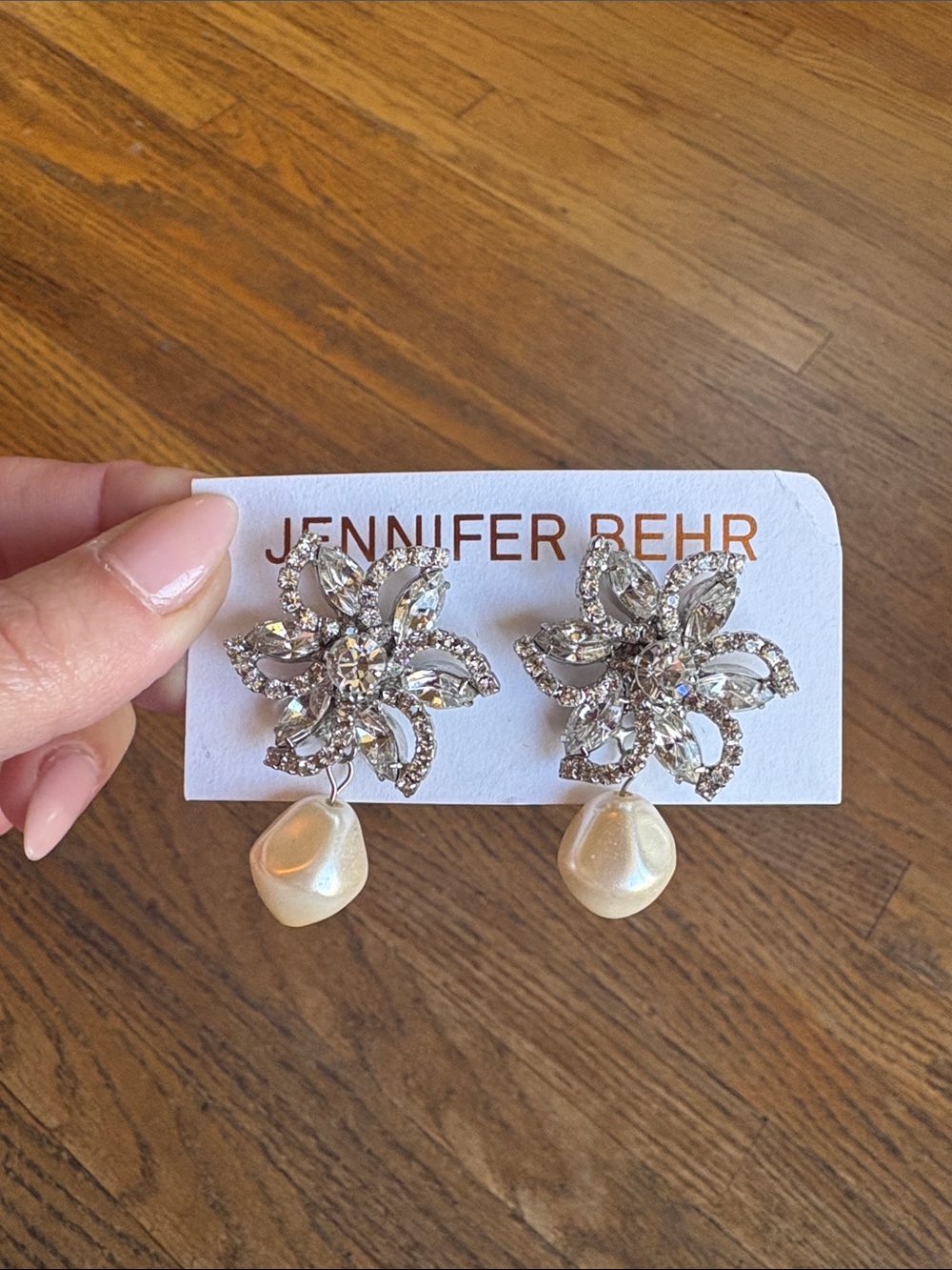 Jennifer Behr Claudia Earrings - Silver Crystal Floral Drop Earrings with Pearls